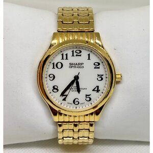 Sharp Opti Glo men’s watch light up 39mm case gold tone quartz analog running